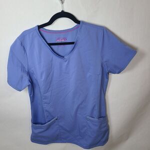 Purple‎ Label Yoga by Healing Hands Scrub Top Light Blue Short Sleeve L Uniform
